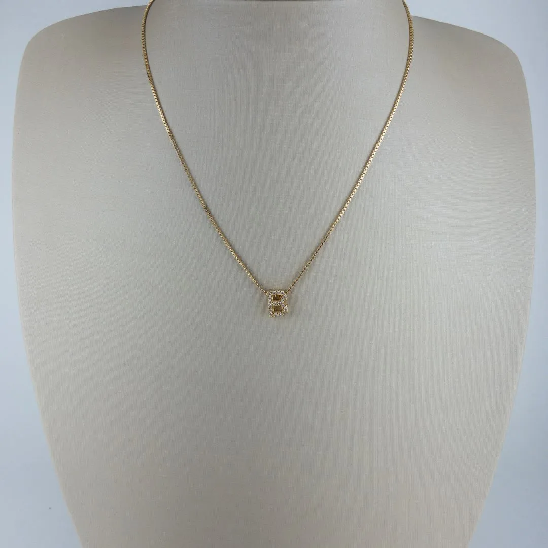 Colar Veneziana com Pingente Letra B em Zircônias Folheado a Ouro 18k
