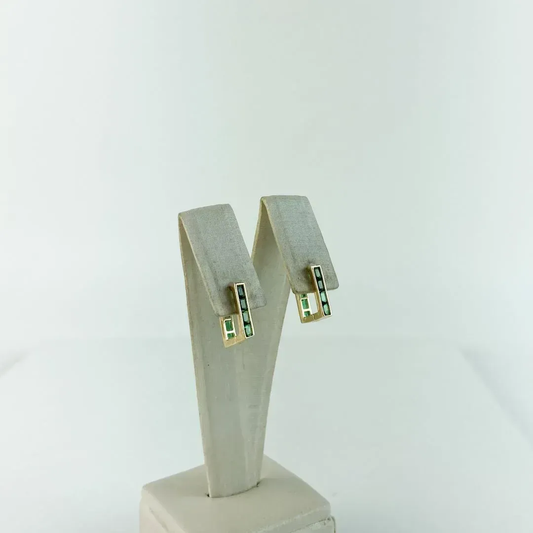 Brinco Argola Retangular em Zircônia Verde Folheado a Ouro 18 K