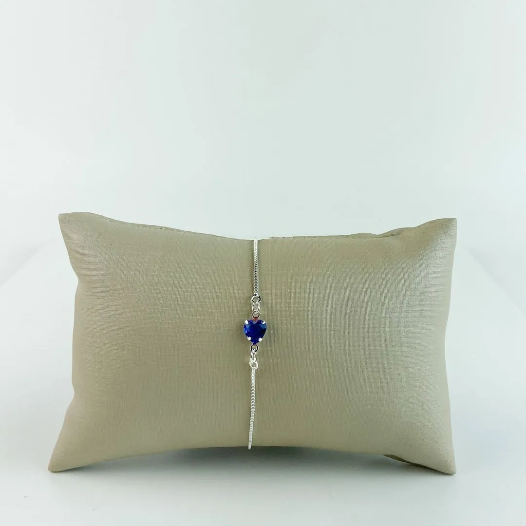 Pulseira Veneziana Ajustável com Pedra Azul Design de Coração Folheado em Prata