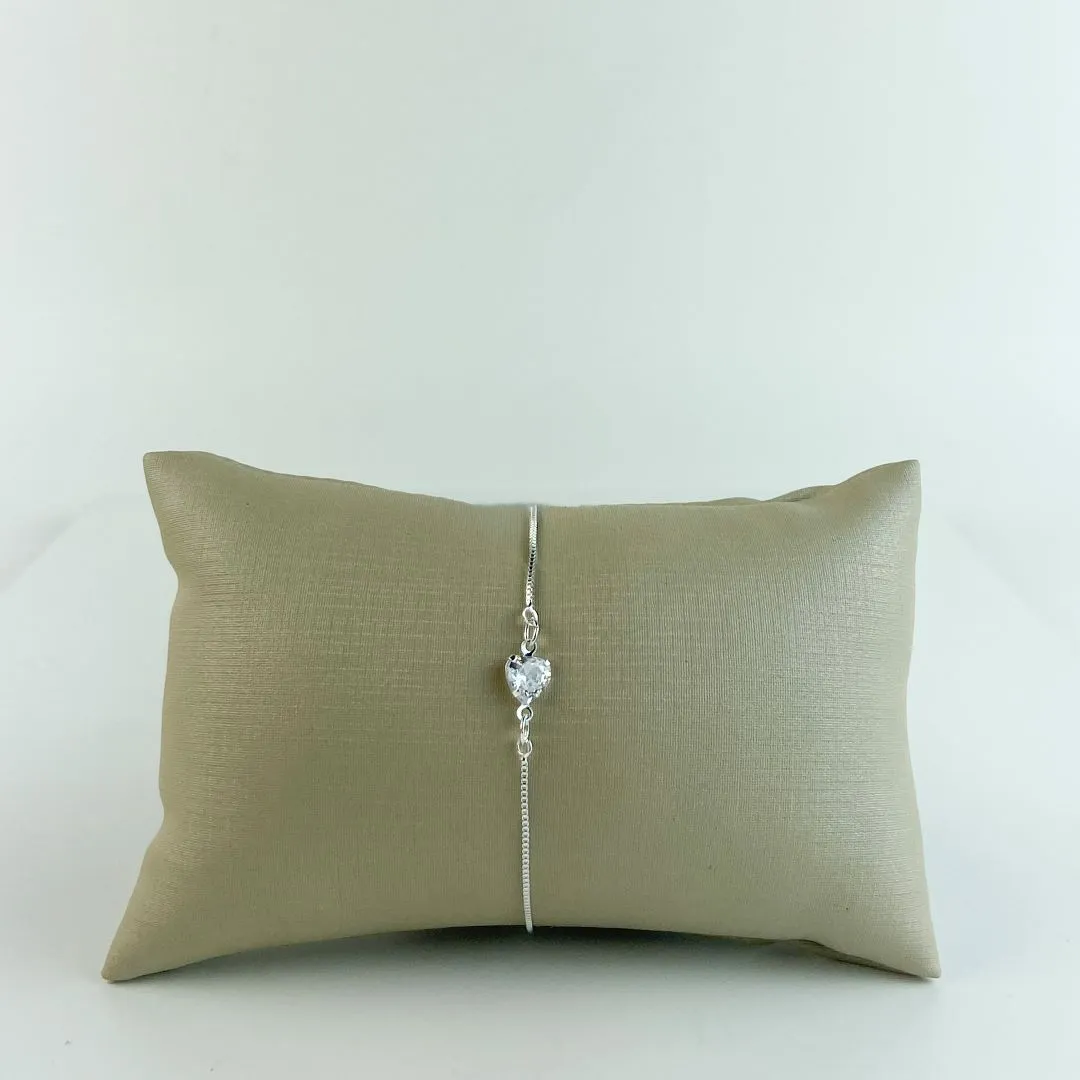 Pulseira Veneziana Ajustável com Pedra Cristal Design de Coração Folheado em Prata