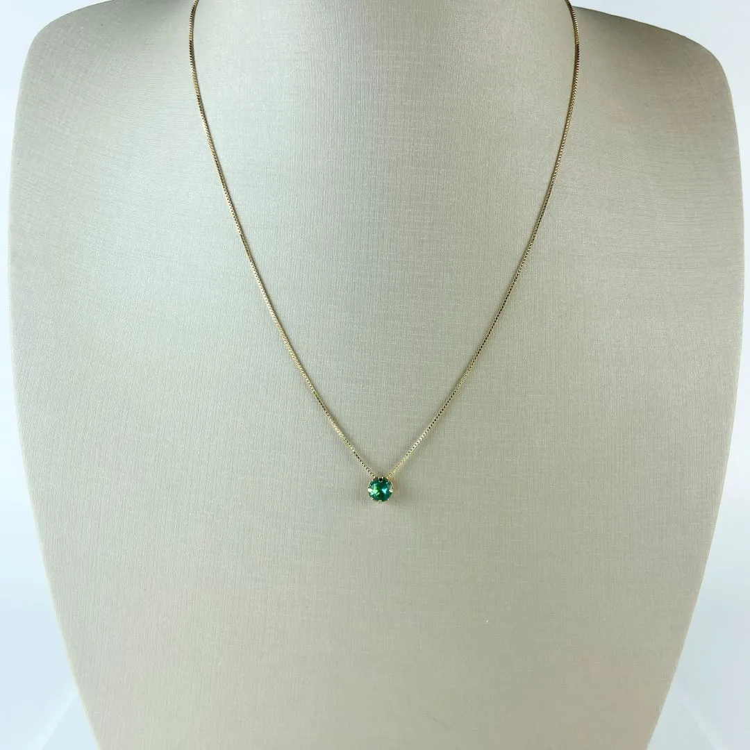 Colar Veneziana com Pingente Ponto de Luz Verde Folheado a Ouro 18k