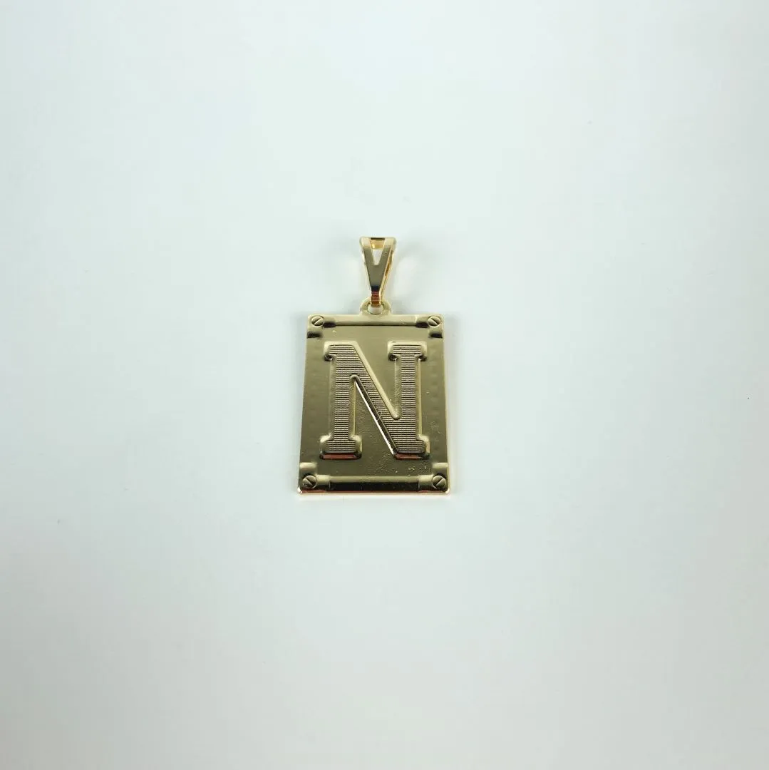 Pingente Placa Letra N Folheado a OUro 18k