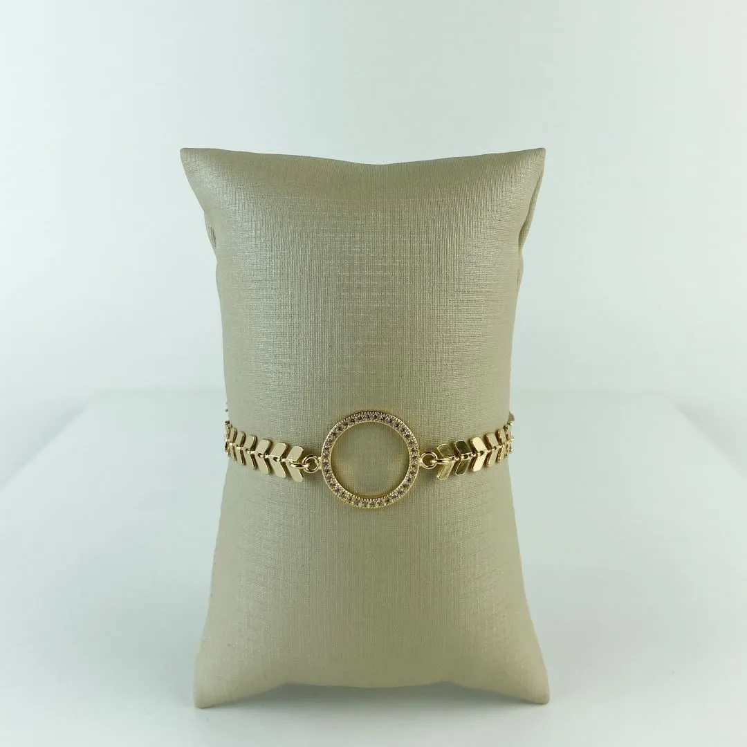 Pulseira Espinha de Peixe com Elo Central em Zircônia Folheado a Ouro 18k