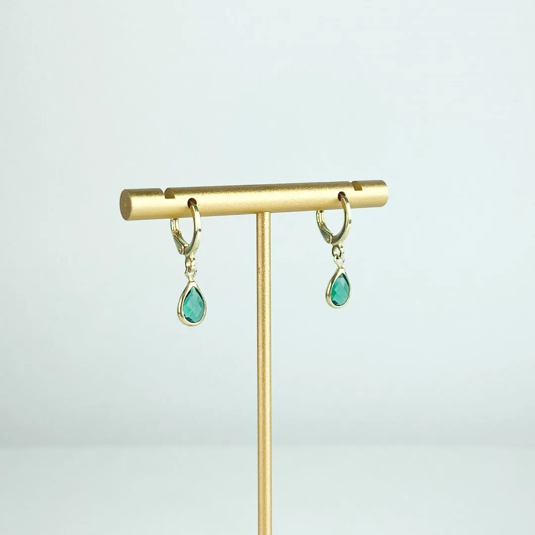 Brinco Argolinha Gota Verde Folheado a Ouro 18k