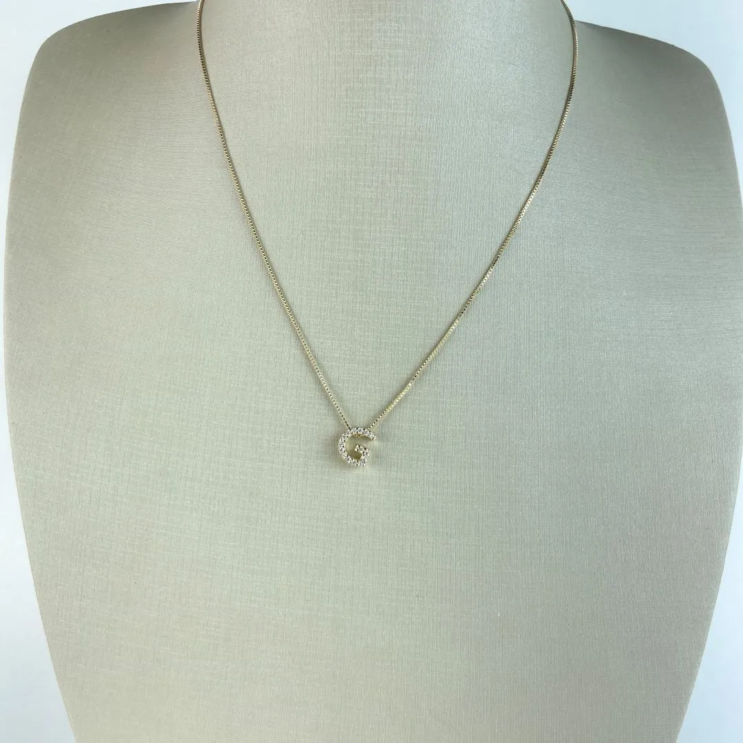Colar Veneziana com Pingente Letra G em Zircônias Folheado a Ouro 18k
