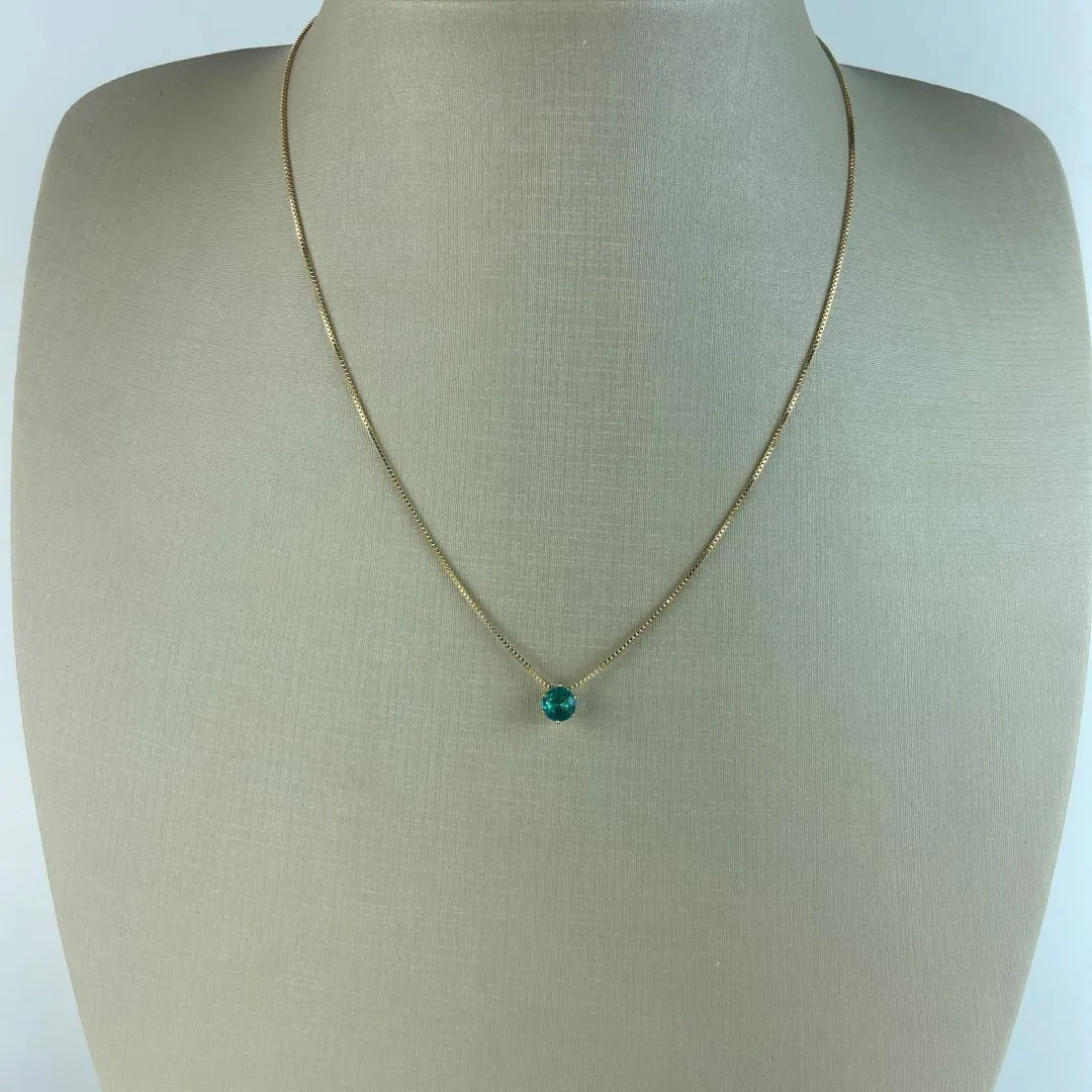 Colar Veneziana com Pingente Ponto de Luz Verde Folheado a Ouro 18k