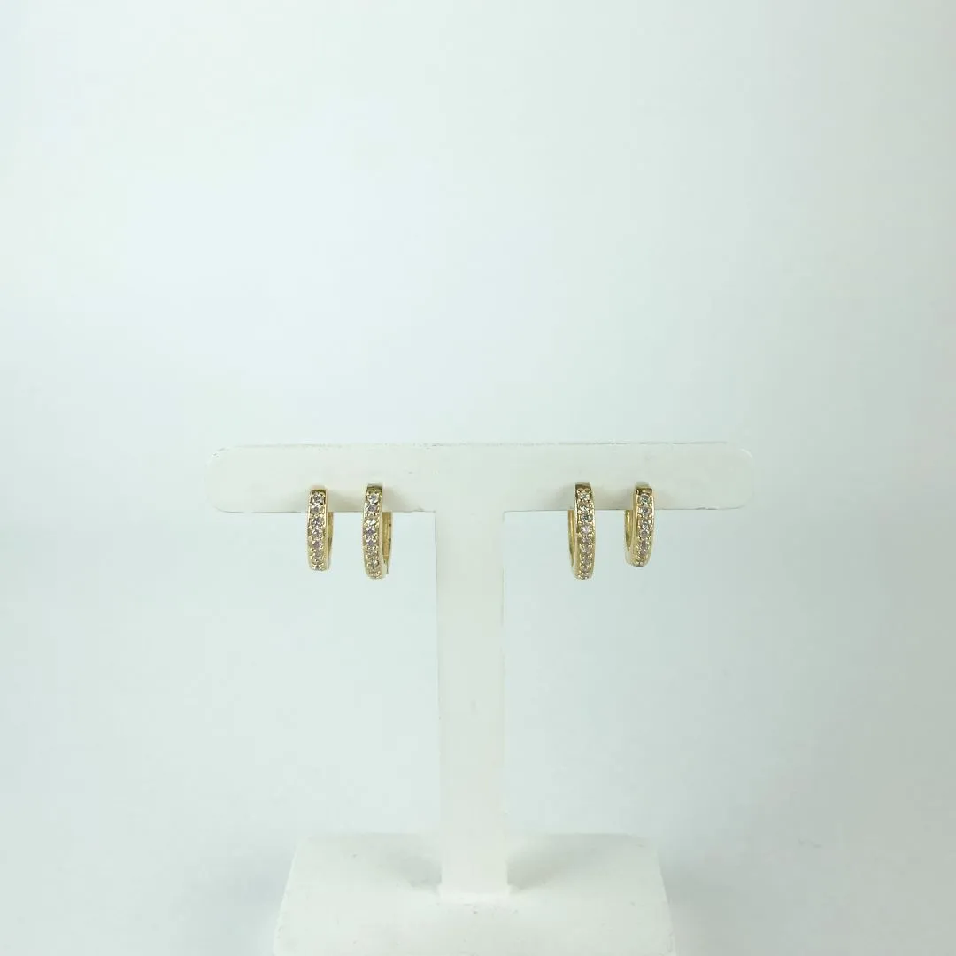 Brinco Duo de Argolinhas Cravejadas de Zircônias Folheado a Ouro 18k