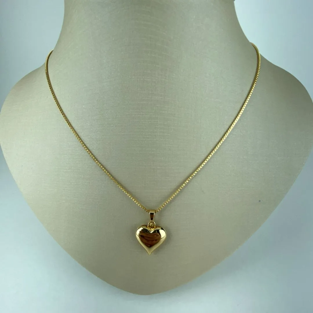 Colar Veneziana com Pingente de Coração Folheada a Ouro 18k