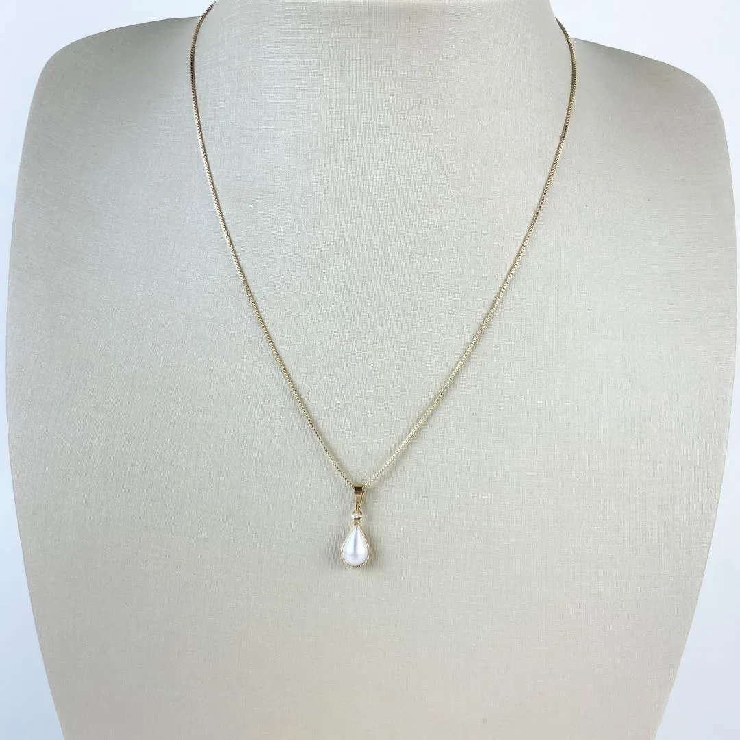 Colar Veneziana com Pingente de Pérola com Design de Gota Folheado a Ouro 18k