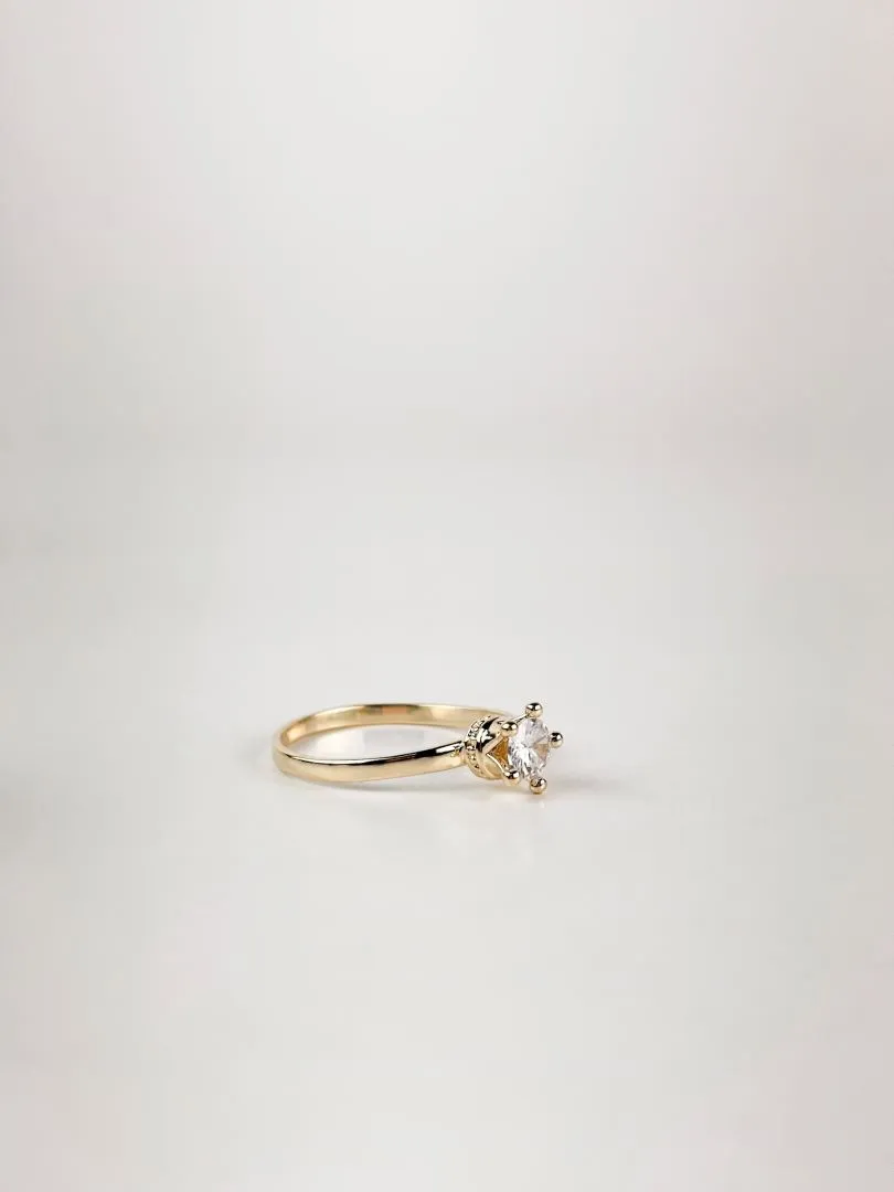 Anel Coroa Solitário Folheado a Ouro 18k