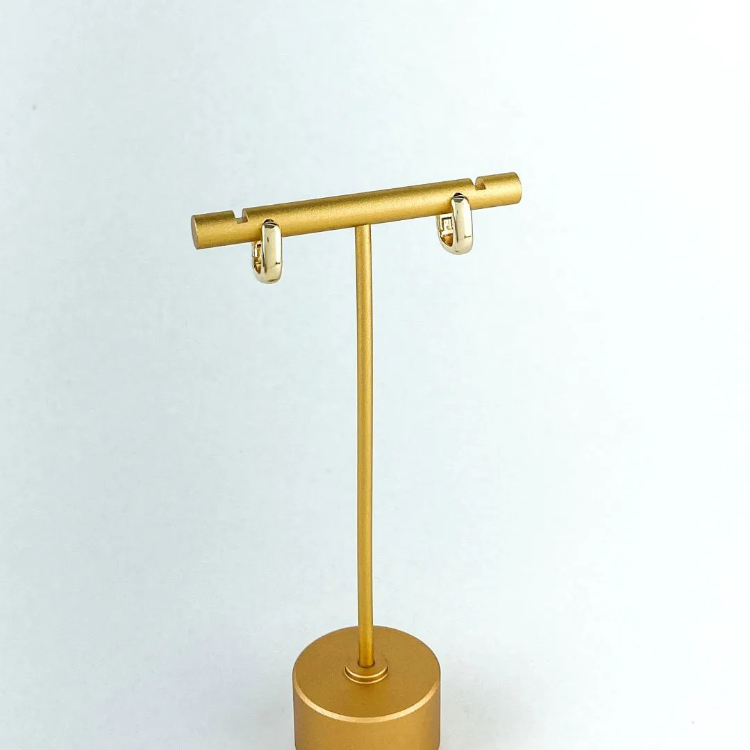 Brinco de Argolas Lisas Retangular Folheado a Ouro 18k