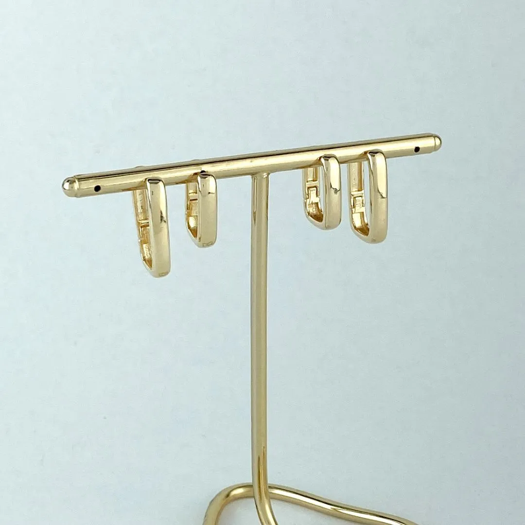 Brinco Duo de Argolas Lisas Retangular Folheado a Ouro 18k