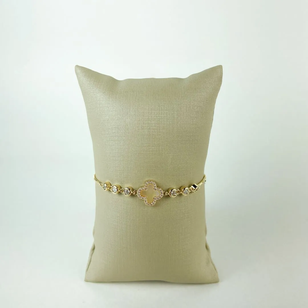 Pulseira Regulável Inspiração Van Cleef em Zircônias Folheada a Ouro 18k
