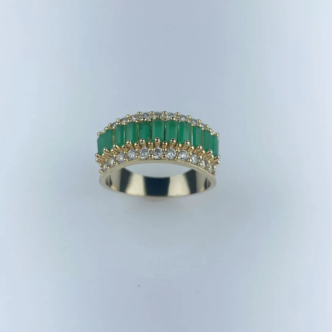 Anel com Zircônia Verde Folheado a Ouro 18k