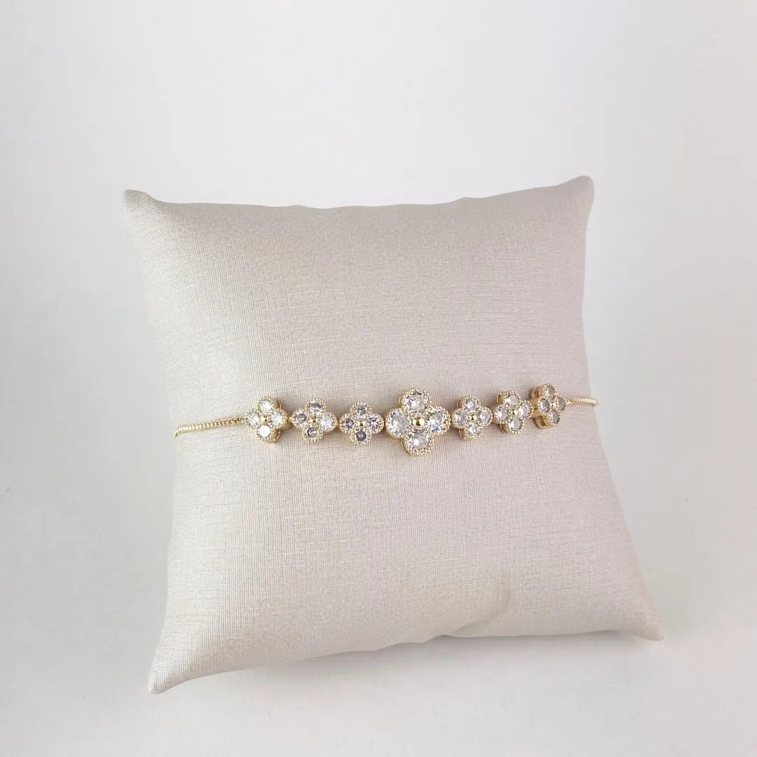 Pulseira Regulável Inspiração Van Cleef em Zircônias Folheada a Ouro 18k