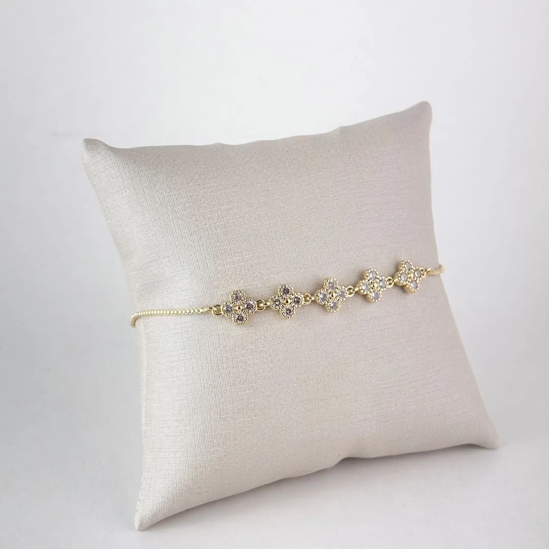 Pulseira Regulável Inspiração Van Cleef em Zircônias Folheada a Ouro 18k