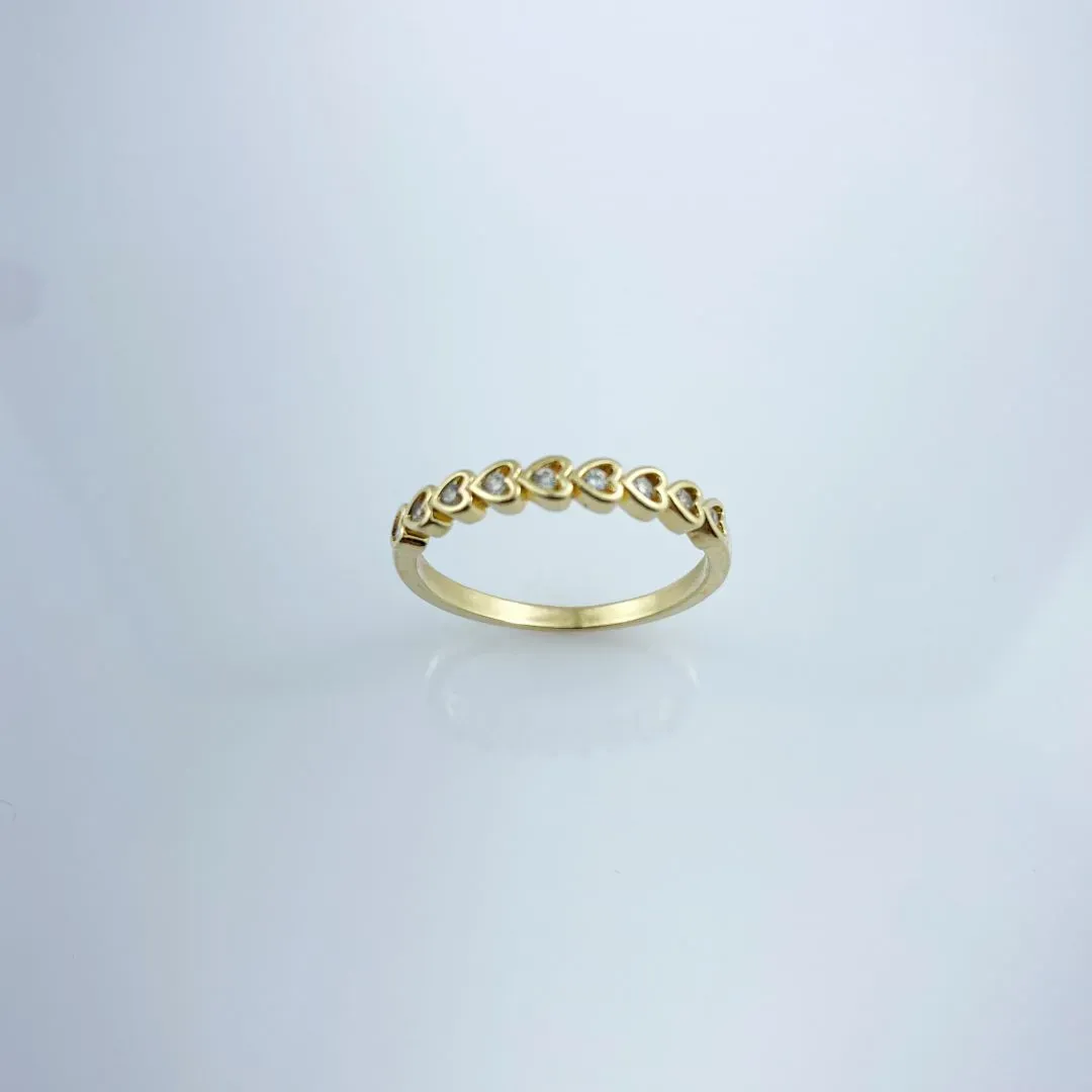 Anel Corações Cravejados com Zircônias Folheado a Ouro 18k