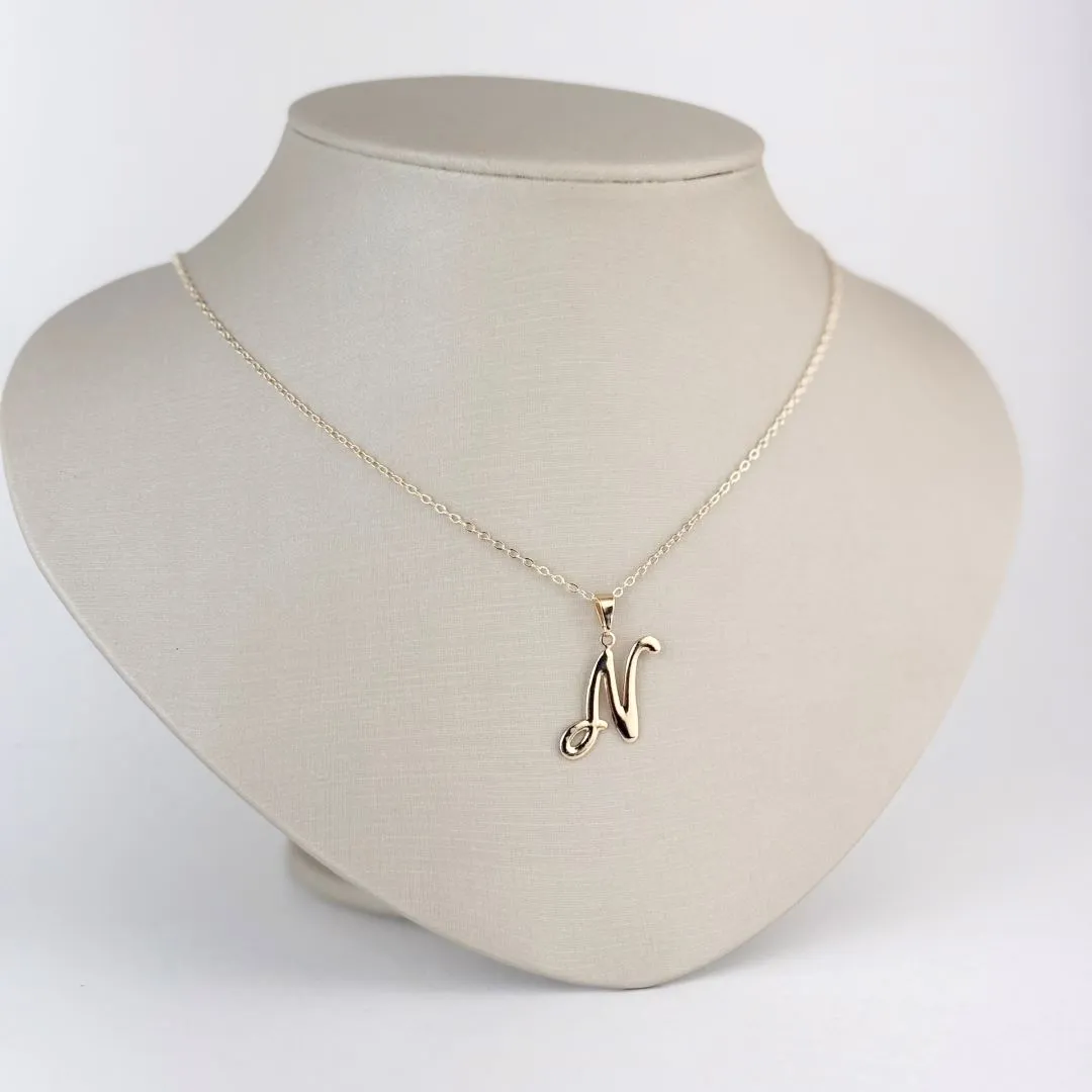 Colar Pingente Letra N Folheado a Ouro 18k