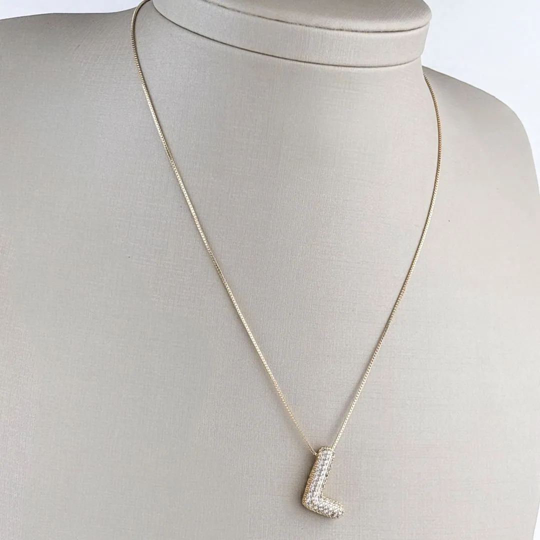 Colar Veneziana com Pingente de Letra L Cravejada de Zircônias Folheado a Ouro 18k