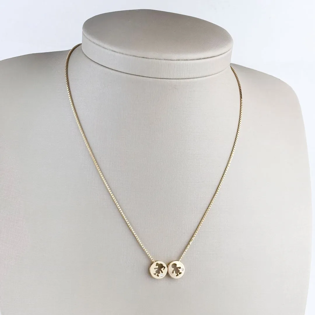Colar Veneziana com Pingente de Menino e Menina Cravejado de Zircônias Folheado a Ouro 18k