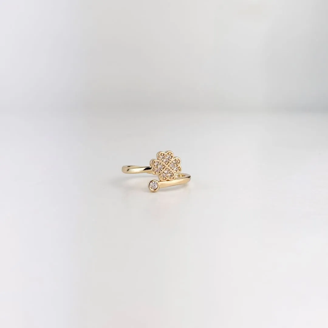 Anel Aro Duplo Trevo Cravejado em Zircônias Folheado a Ouro 18k