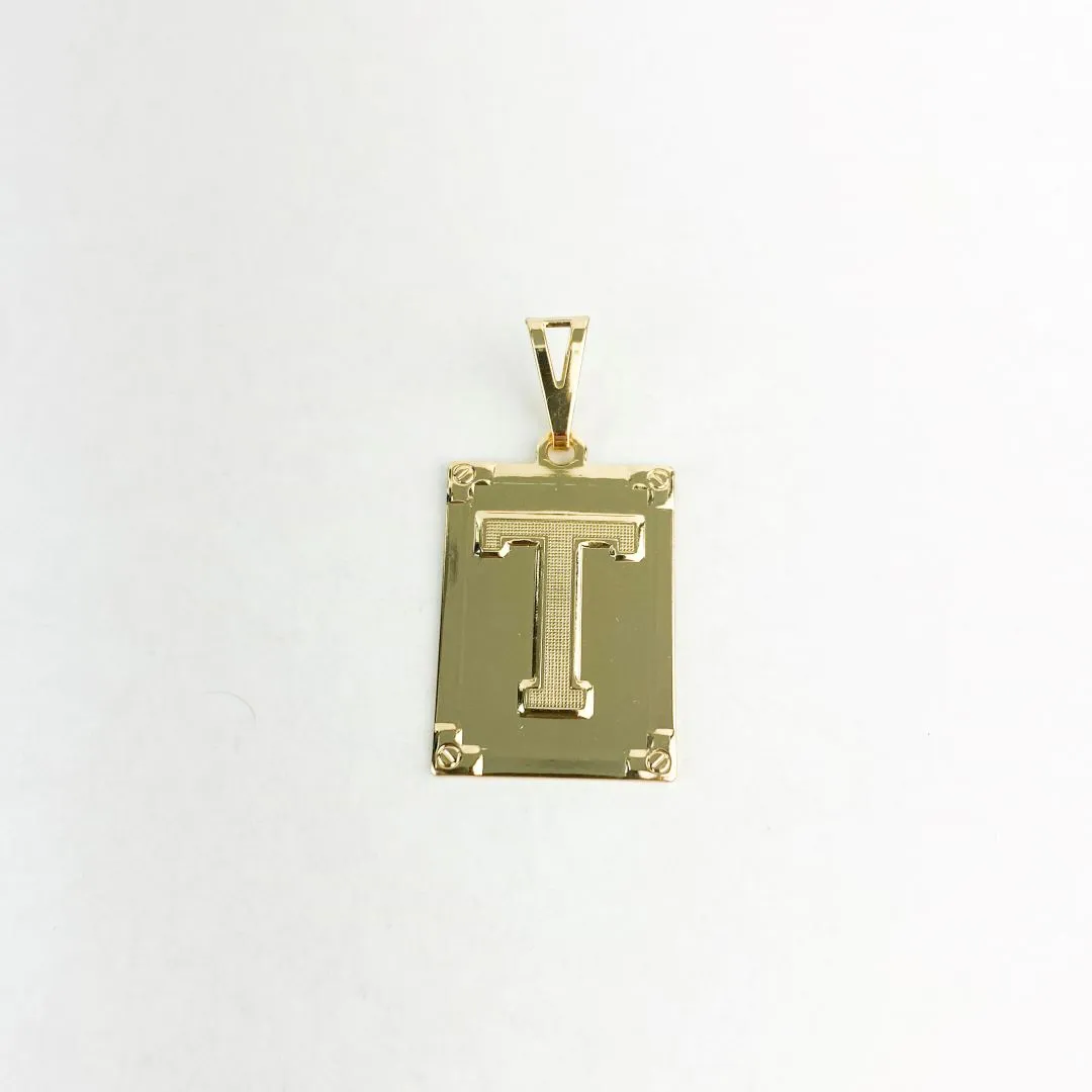 Pingente Placa Letra T Folheado a Ouro 18k