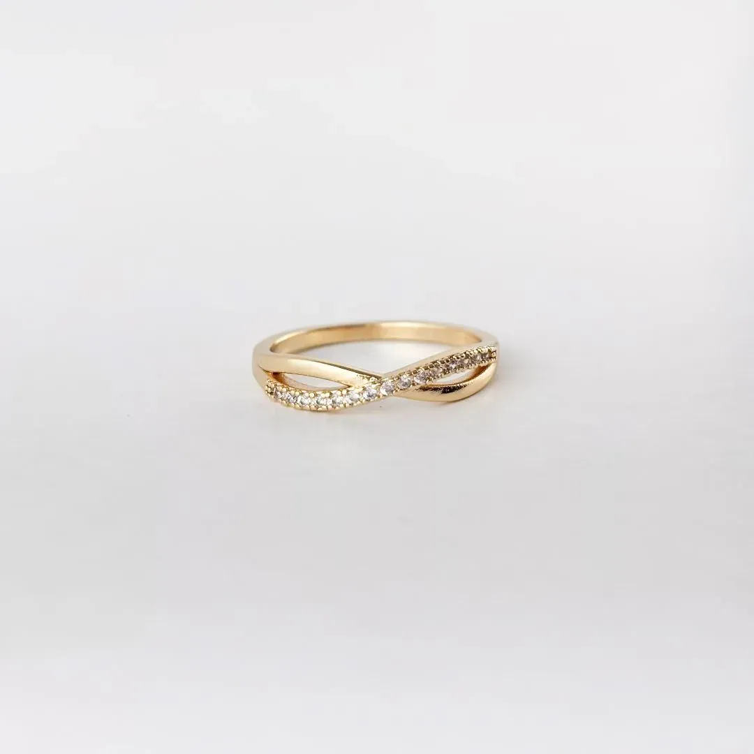 Anel Aros Duplos em Zircônias Folheado a Ouro 18k