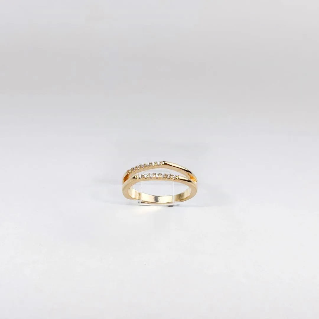 Anel Aros Duplos Cravejado em Zircônias Folheado a Ouro 18k