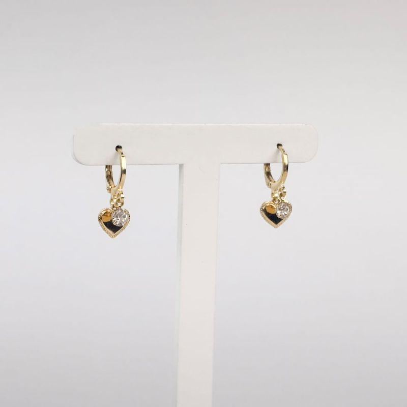 Brinco Argola Pingente de Coração Ponto de Luz em Zircônia Folheado a Ouro 18k