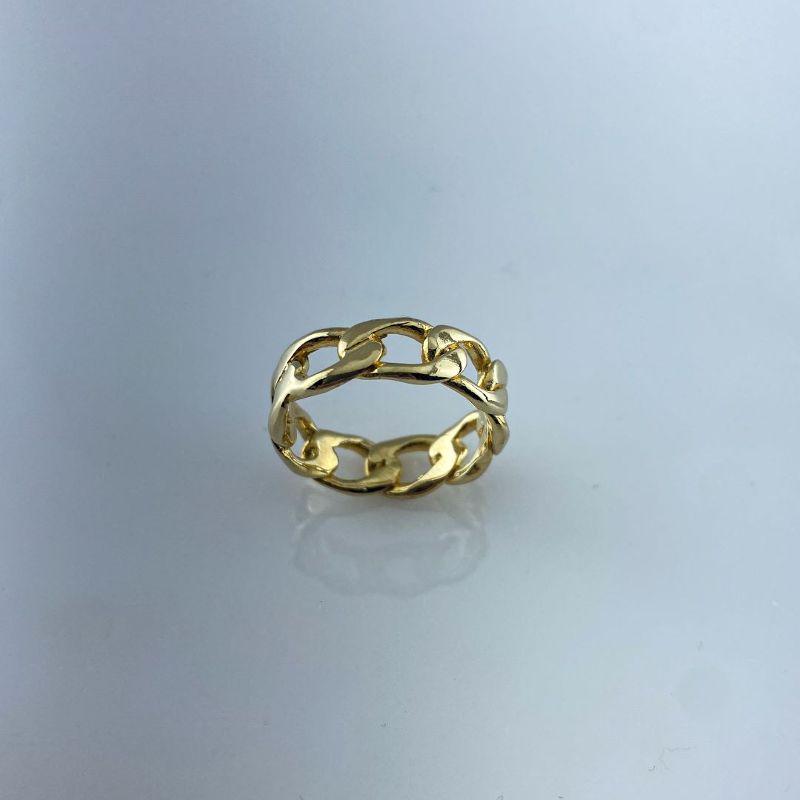 Anel Design de Corrente Groumet  Folheado a Ouro 18k