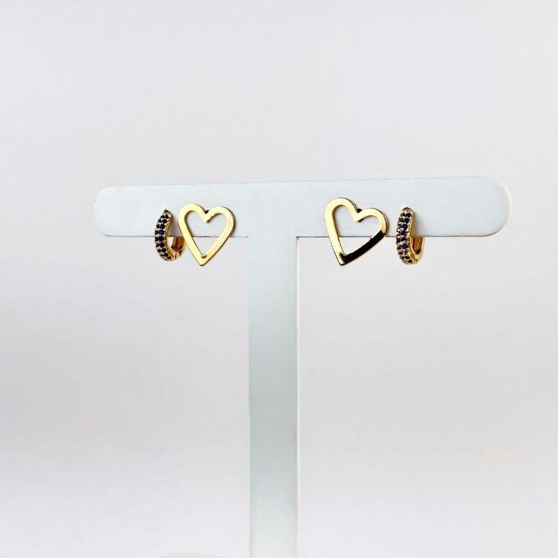 Brinco Duo Argola e Coração em Zircônias Folheado a Ouro 18k