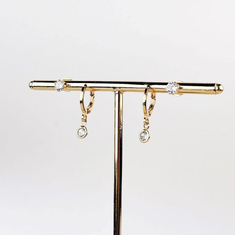 Brinco Duo Argola e Ponto de Luz em Zircônias Folheado a Ouro 18k