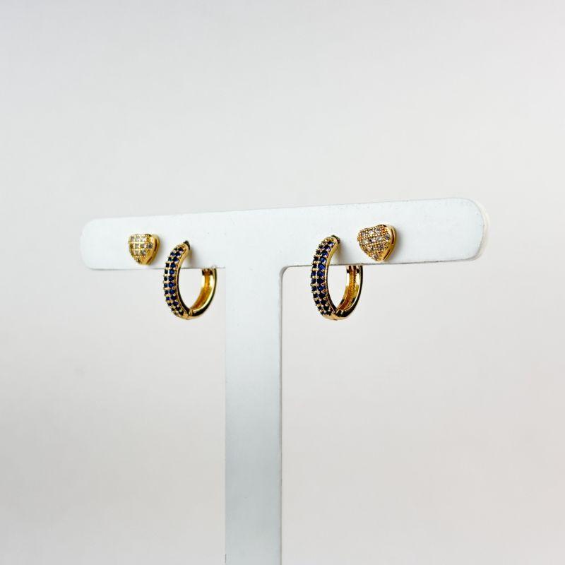 Brinco Duo Argola e Coração em Zircônias Folheado a Ouro 18k