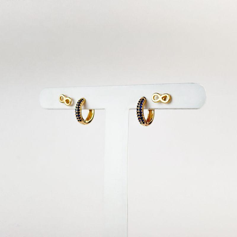 Brinco Duo Argola e Infinito em Zircônias Folheado a Ouro 18k