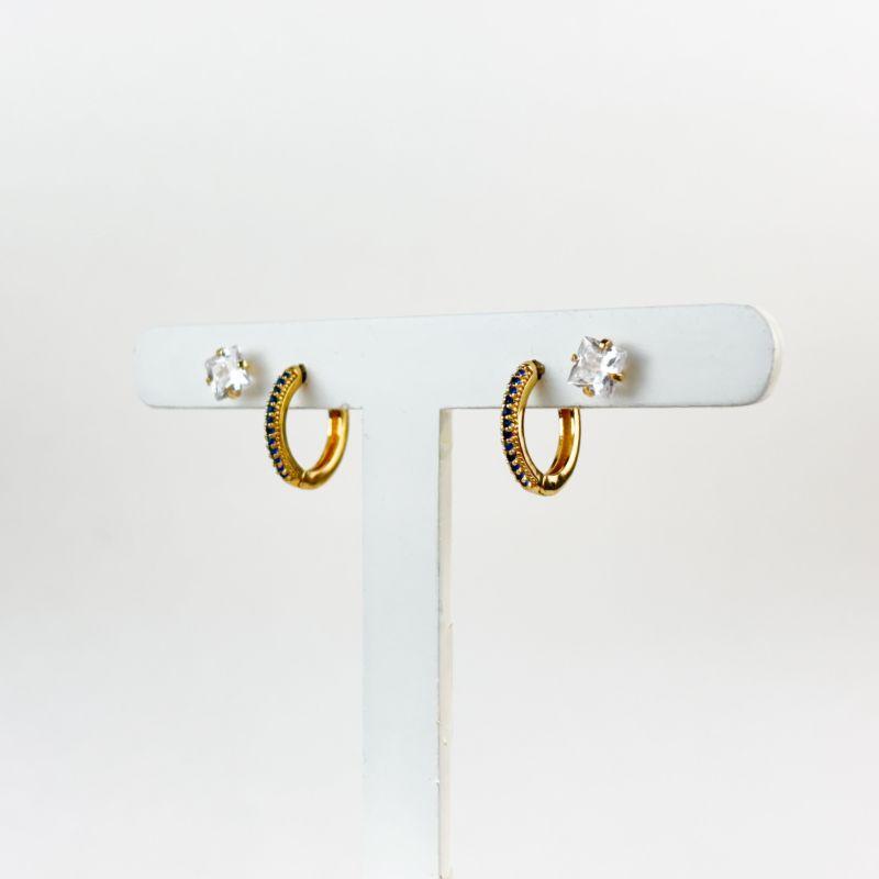 Brinco Duo Argola e Ponto de Luz em Zircônias Folheado a Ouro 18k