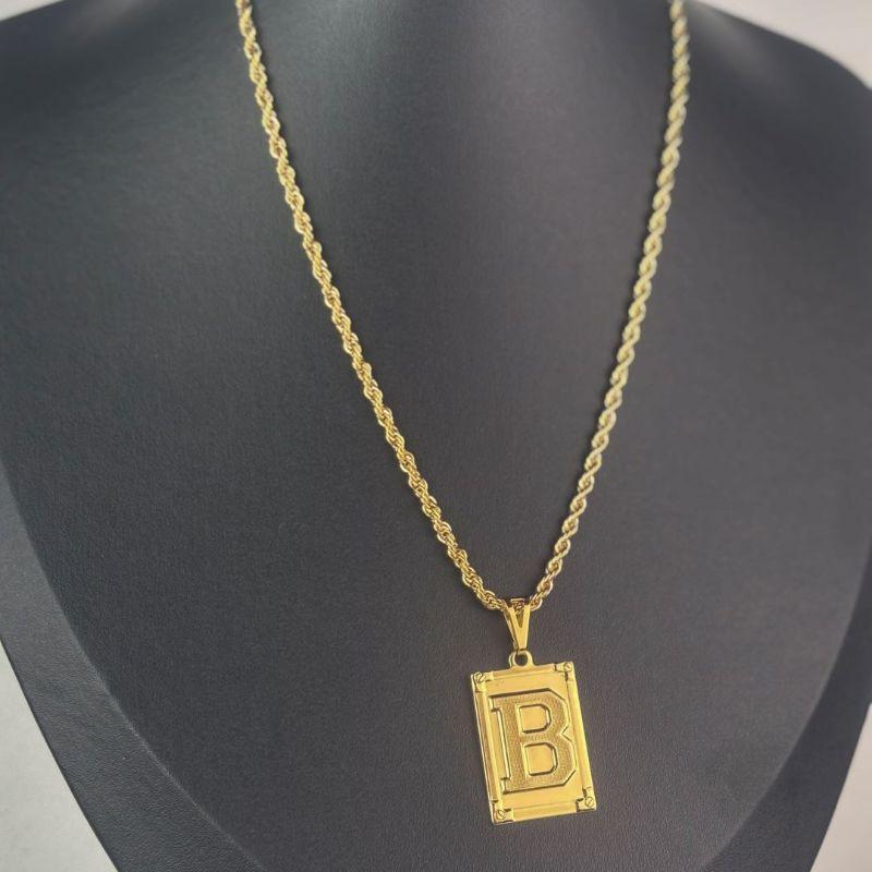 Colar Cordão Baiano com Pingente Letra B Folheado a Ouro 18k