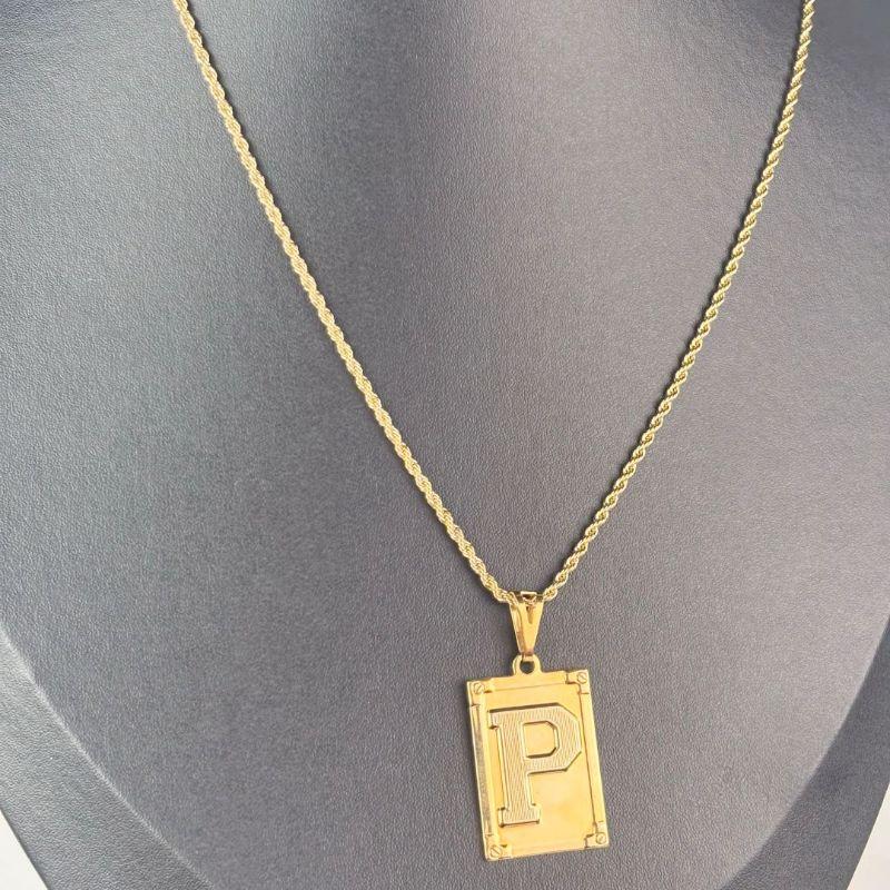 Colar Cordão Baiano com Pingente Letra P Folheado a Ouro 18k