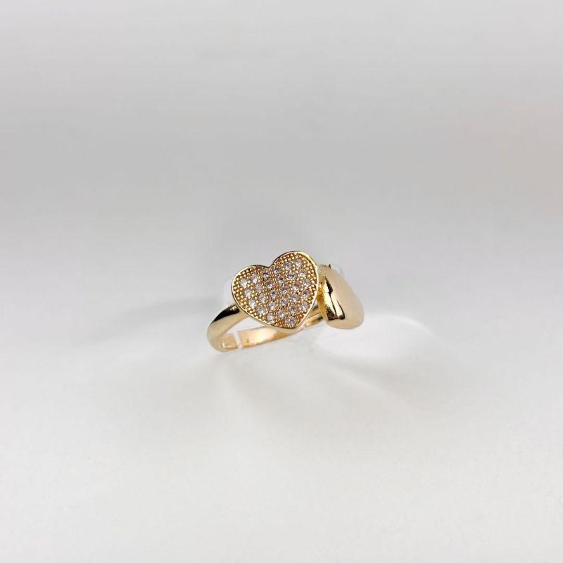 Anel Dueto de Amor Cravejado em Zircônias Folheado a Ouro 18k
