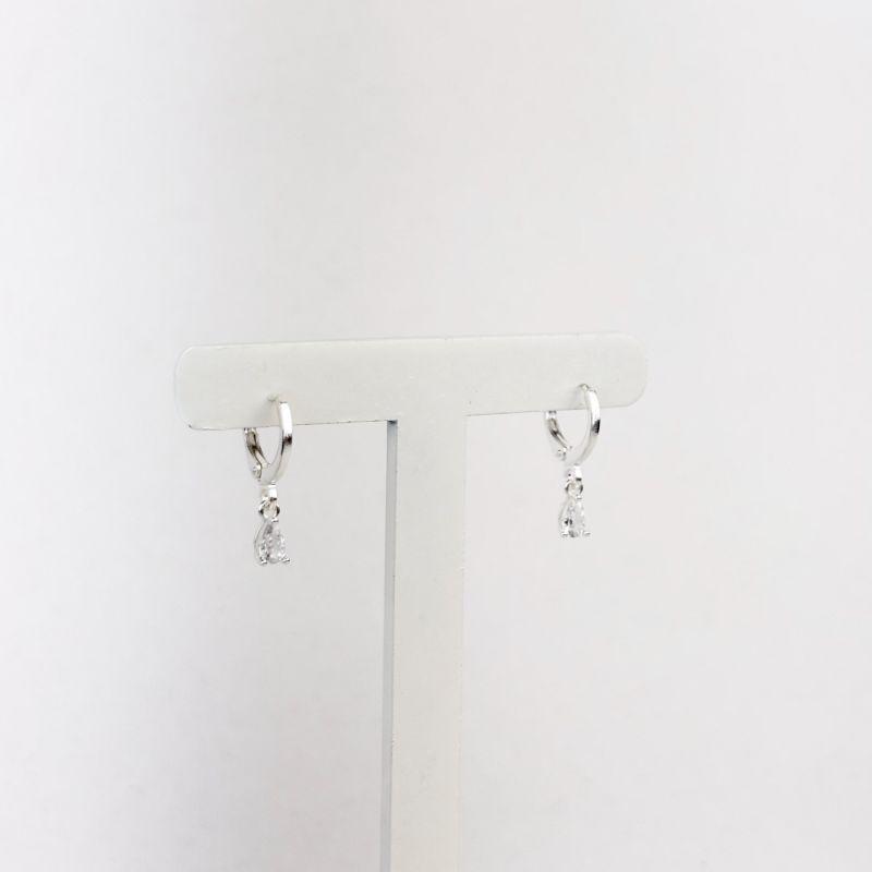 Brinco Argola Ponto de Luz Gota em Zircônias Folheado a Prata