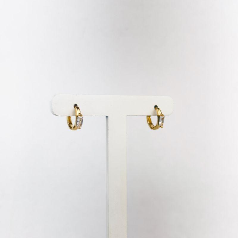 Brinco Argola Ponto de Luz Retângular M em Zircônias Folheado a Ouro 18k