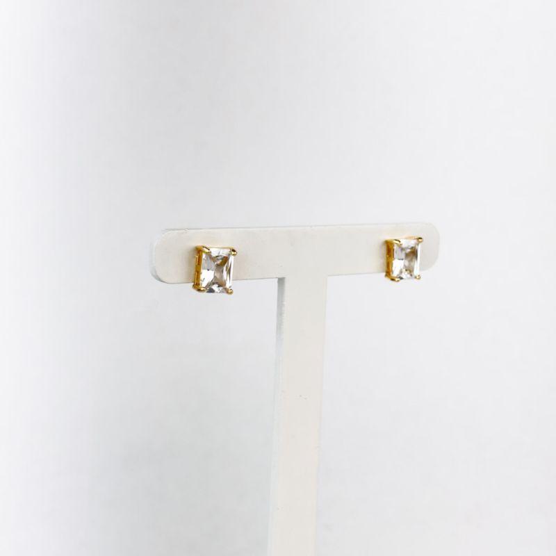 Brinco Ponto de Luz Retangular em Zirconias Folheado a Ouro 18k
